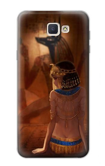 W3919 La reine égyptienne Cléopâtre Anubis Etui Coque Housse et Flip Housse Cuir pour Samsung Galaxy J7 Prime (SM-G610F)