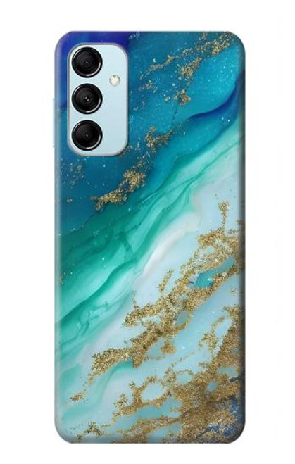 W3920 Couleur bleu océan abstrait émeraude mélangée Etui Coque Housse et Flip Housse Cuir pour Samsung Galaxy M14