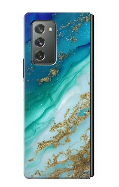 W3920 Couleur bleu océan abstrait émeraude mélangée Etui Coque Housse et Flip Housse pour Samsung Galaxy Z Fold2 5G