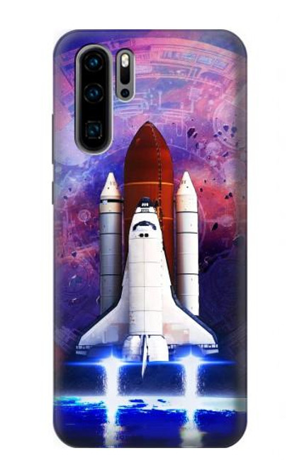 W3913 Navette spatiale nébuleuse colorée Etui Coque Housse et Flip Housse Cuir pour Huawei P30 Pro