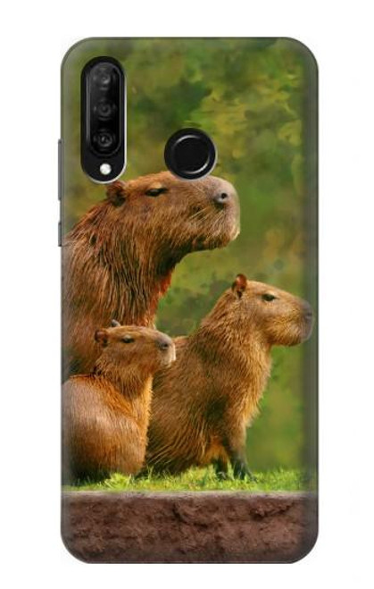 W3917 Cochon d'Inde géant de la famille Capybara Etui Coque Housse et Flip Housse Cuir pour Huawei P30 lite