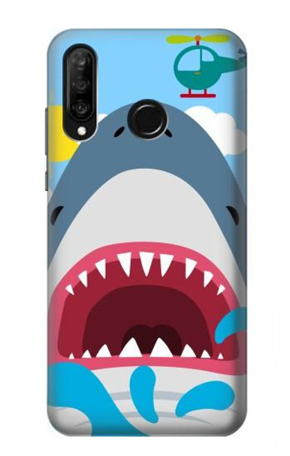 W3947 Caricature d'hélicoptère de requin Etui Coque Housse et Flip Housse Cuir pour Huawei P30 lite