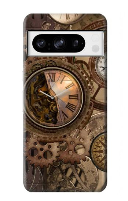 W3927 Boussole Horloge Gage Steampunk Etui Coque Housse et Flip Housse Cuir pour Google Pixel 8 pro