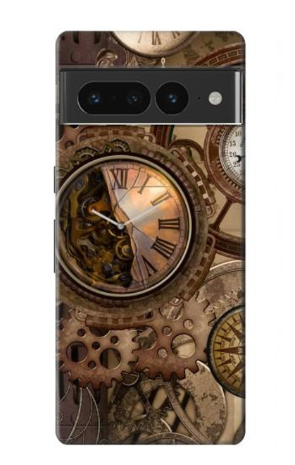 W3927 Boussole Horloge Gage Steampunk Etui Coque Housse et Flip Housse Cuir pour Google Pixel 7 Pro