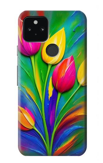 W3926 Peinture à l'huile de tulipe colorée Etui Coque Housse et Flip Housse Cuir pour Google Pixel 5