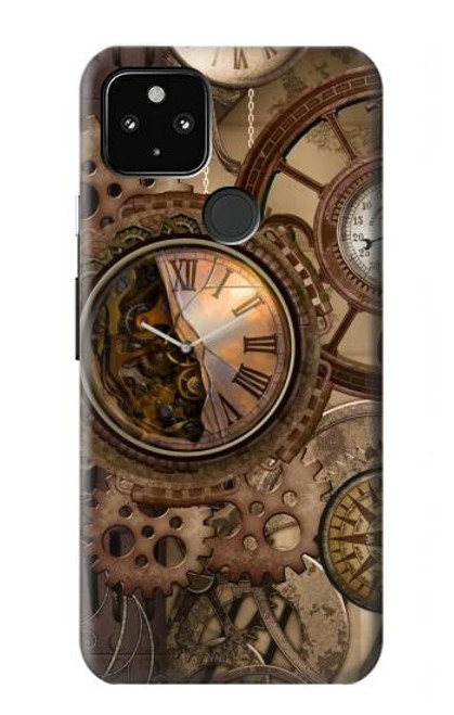 W3927 Boussole Horloge Gage Steampunk Etui Coque Housse et Flip Housse Cuir pour Google Pixel 4a 5G