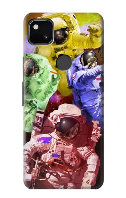 W3914 Galaxie colorée de costume d'astronaute de nébuleuse Etui Coque Housse et Flip Housse Cuir pour Google Pixel 4a