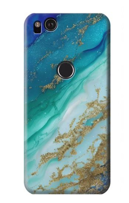 W3920 Couleur bleu océan abstrait émeraude mélangée Etui Coque Housse et Flip Housse Cuir pour Google Pixel 2