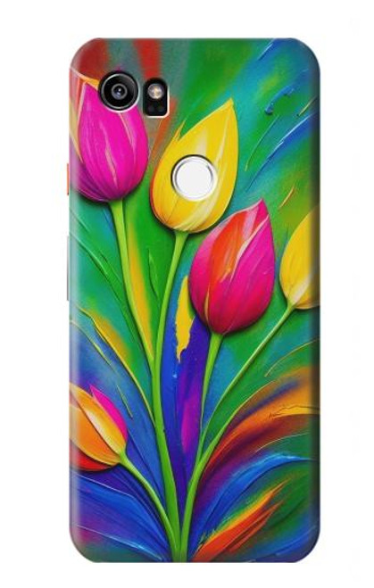 W3926 Peinture à l'huile de tulipe colorée Etui Coque Housse et Flip Housse Cuir pour Google Pixel 2 XL
