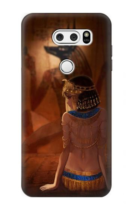 W3919 La reine égyptienne Cléopâtre Anubis Etui Coque Housse et Flip Housse Cuir pour LG V30, LG V30 Plus, LG V30S ThinQ, LG V35, LG V35 ThinQ