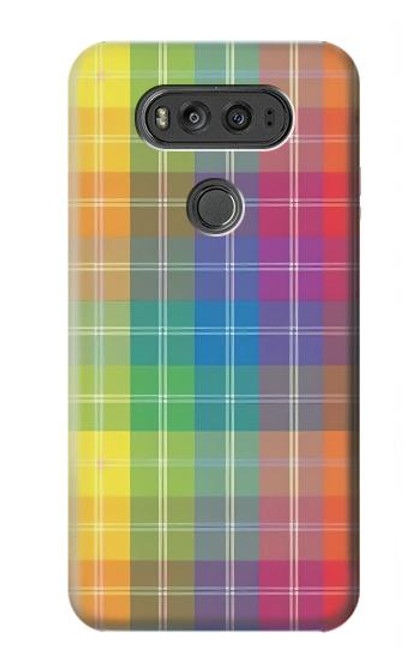 W3942 Tartan à carreaux arc-en-ciel LGBTQ Etui Coque Housse et Flip Housse Cuir pour LG V20