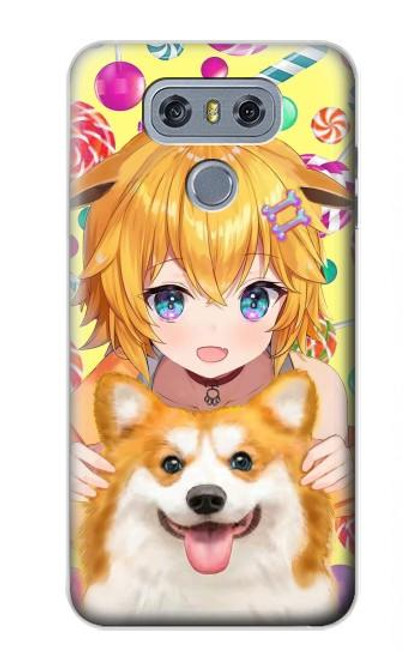 W3918 Bébé Corgi Chien Corgi Fille Bonbons Etui Coque Housse et Flip Housse Cuir pour LG G6