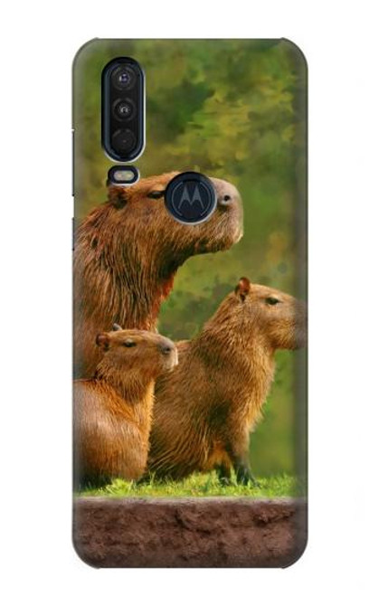 W3917 Cochon d'Inde géant de la famille Capybara Etui Coque Housse et Flip Housse Cuir pour Motorola One Action (Moto P40 Power)