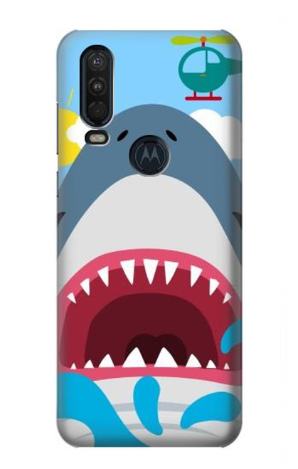 W3947 Caricature d'hélicoptère de requin Etui Coque Housse et Flip Housse Cuir pour Motorola One Action (Moto P40 Power)