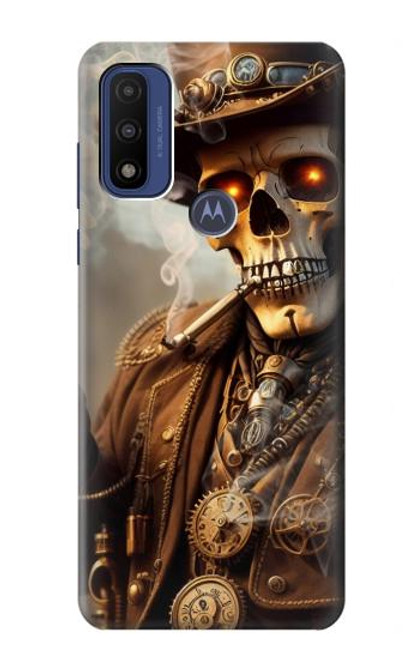 W3949 Crâne Steampunk Fumer Etui Coque Housse et Flip Housse Cuir pour Motorola G Pure