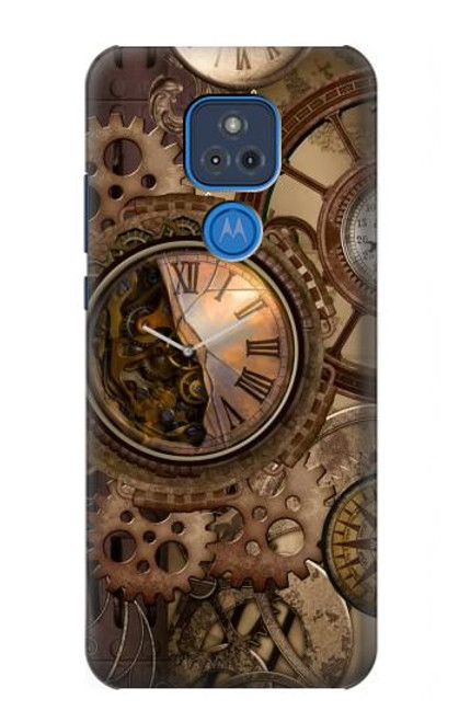 W3927 Boussole Horloge Gage Steampunk Etui Coque Housse et Flip Housse Cuir pour Motorola Moto G Play (2021)