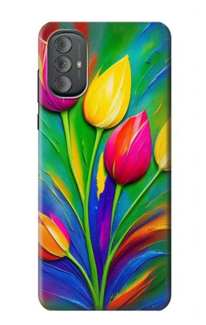 W3926 Peinture à l'huile de tulipe colorée Etui Coque Housse et Flip Housse Cuir pour Motorola Moto G Power 2022, G Play 2023