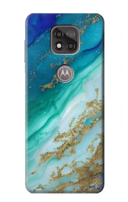 W3920 Couleur bleu océan abstrait émeraude mélangée Etui Coque Housse et Flip Housse Cuir pour Motorola Moto G Power (2021)