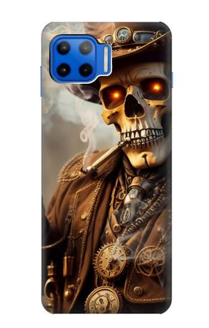 W3949 Crâne Steampunk Fumer Etui Coque Housse et Flip Housse Cuir pour Motorola Moto G 5G Plus