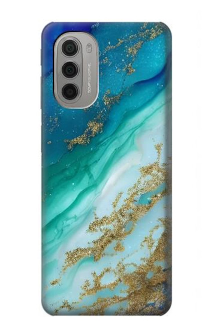 W3920 Couleur bleu océan abstrait émeraude mélangée Etui Coque Housse et Flip Housse Cuir pour Motorola Moto G51 5G