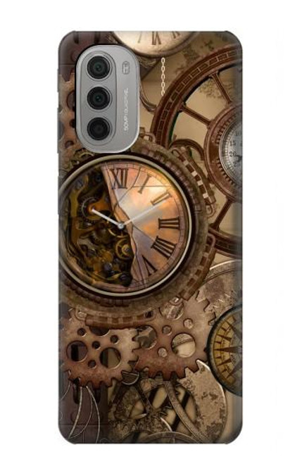 W3927 Boussole Horloge Gage Steampunk Etui Coque Housse et Flip Housse Cuir pour Motorola Moto G51 5G