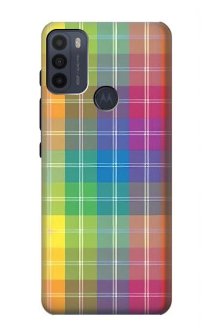 W3942 Tartan à carreaux arc-en-ciel LGBTQ Etui Coque Housse et Flip Housse Cuir pour Motorola Moto G50