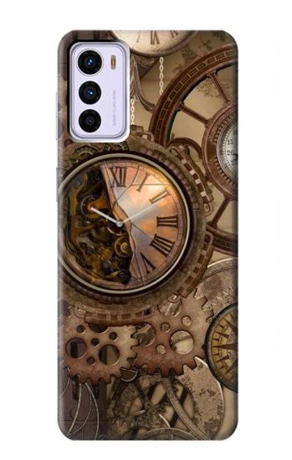 W3927 Boussole Horloge Gage Steampunk Etui Coque Housse et Flip Housse Cuir pour Motorola Moto G42