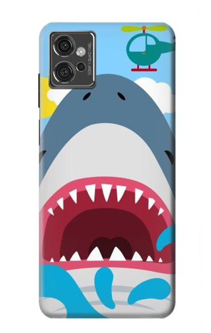 W3947 Caricature d'hélicoptère de requin Etui Coque Housse et Flip Housse Cuir pour Motorola Moto G32