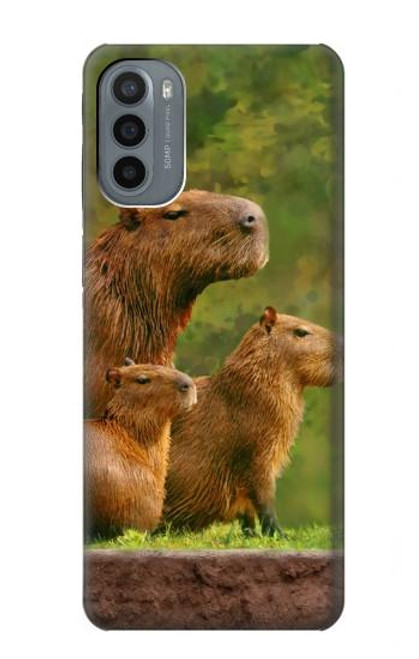 W3917 Cochon d'Inde géant de la famille Capybara Etui Coque Housse et Flip Housse Cuir pour Motorola Moto G31
