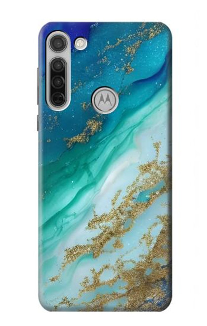 W3920 Couleur bleu océan abstrait émeraude mélangée Etui Coque Housse et Flip Housse Cuir pour Motorola Moto G8