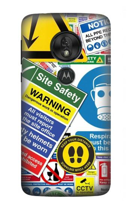W3960 Collage d'autocollants de signalisation de sécurité Etui Coque Housse et Flip Housse Cuir pour Motorola Moto G7 Play