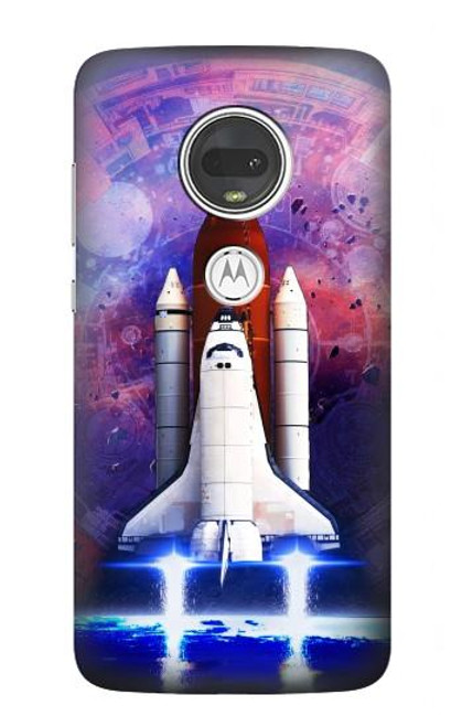 W3913 Navette spatiale nébuleuse colorée Etui Coque Housse et Flip Housse Cuir pour Motorola Moto G7, Moto G7 Plus