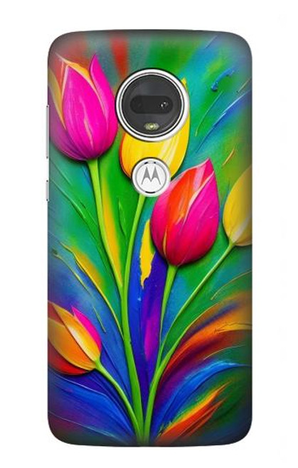 W3926 Peinture à l'huile de tulipe colorée Etui Coque Housse et Flip Housse Cuir pour Motorola Moto G7, Moto G7 Plus