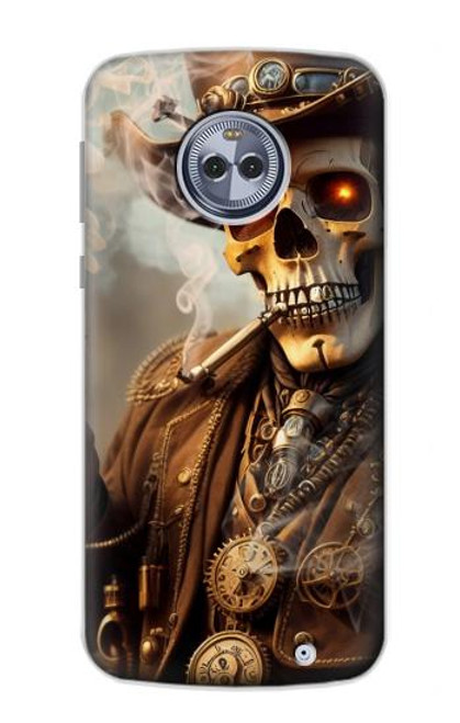 W3949 Crâne Steampunk Fumer Etui Coque Housse et Flip Housse Cuir pour Motorola Moto X4