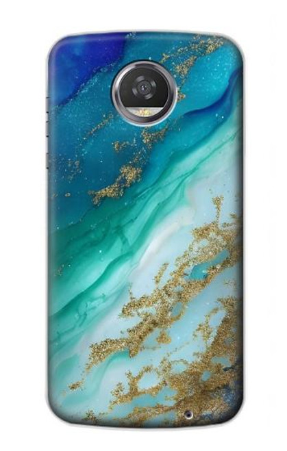 W3920 Couleur bleu océan abstrait émeraude mélangée Etui Coque Housse et Flip Housse Cuir pour Motorola Moto Z2 Play, Z2 Force