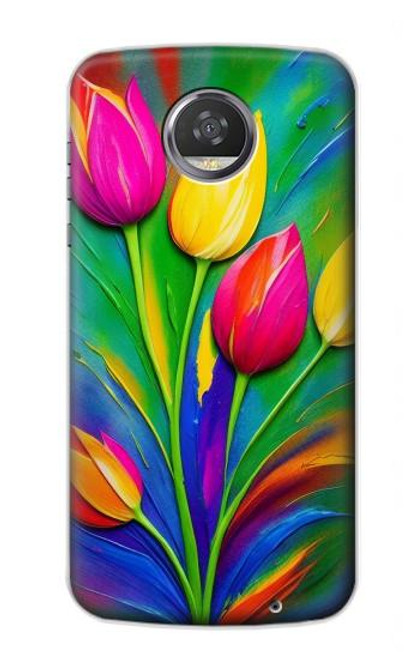 W3926 Peinture à l'huile de tulipe colorée Etui Coque Housse et Flip Housse Cuir pour Motorola Moto Z2 Play, Z2 Force