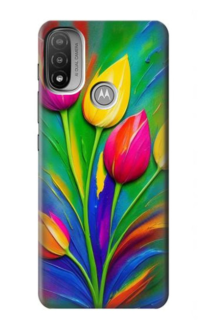 W3926 Peinture à l'huile de tulipe colorée Etui Coque Housse et Flip Housse Cuir pour Motorola Moto E20,E30,E40