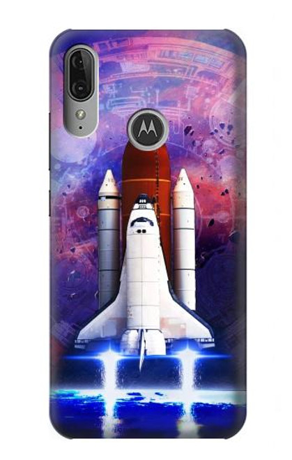 W3913 Navette spatiale nébuleuse colorée Etui Coque Housse et Flip Housse Cuir pour Motorola Moto E6 Plus, Moto E6s