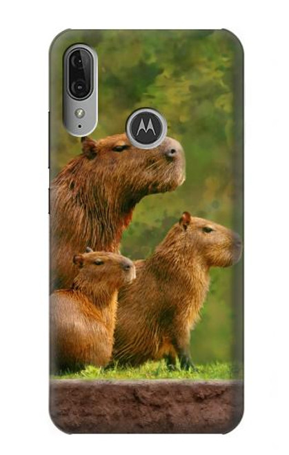 W3917 Cochon d'Inde géant de la famille Capybara Etui Coque Housse et Flip Housse Cuir pour Motorola Moto E6 Plus, Moto E6s