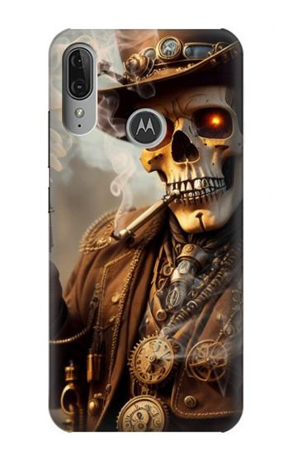 W3949 Crâne Steampunk Fumer Etui Coque Housse et Flip Housse Cuir pour Motorola Moto E6 Plus, Moto E6s