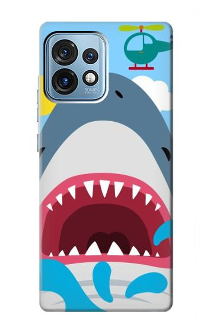 W3947 Caricature d'hélicoptère de requin Etui Coque Housse et Flip Housse Cuir pour Motorola Edge+ (2023), X40, X40 Pro, Edge 40 Pro