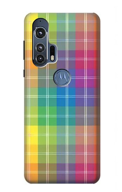 W3942 Tartan à carreaux arc-en-ciel LGBTQ Etui Coque Housse et Flip Housse Cuir pour Motorola Edge+