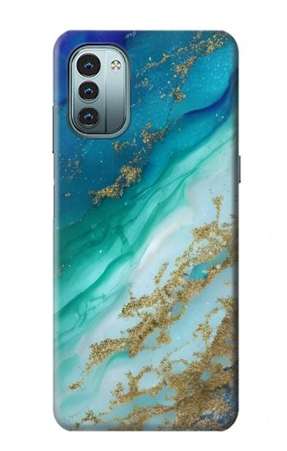 W3920 Couleur bleu océan abstrait émeraude mélangée Etui Coque Housse et Flip Housse Cuir pour Nokia G11, G21