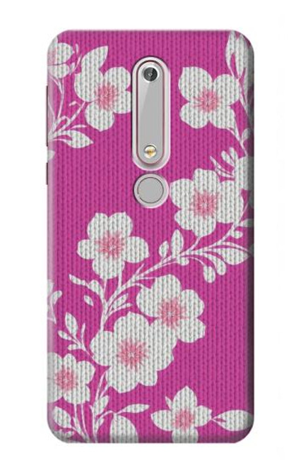 W3924 Fond rose fleur de cerisier Etui Coque Housse et Flip Housse Cuir pour Nokia 6.1, Nokia 6 2018