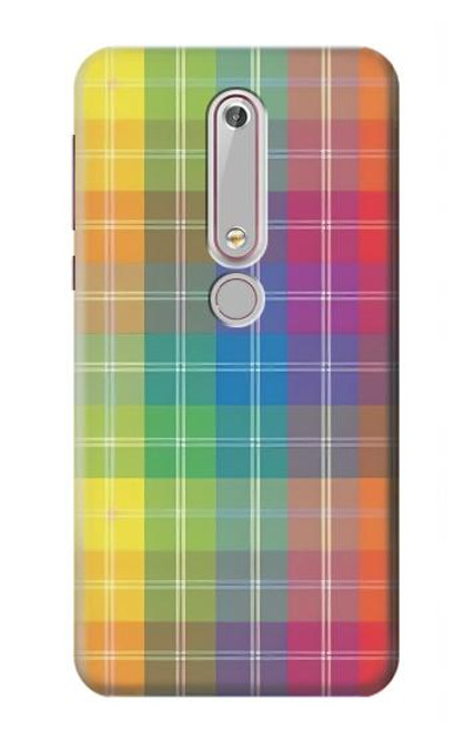 W3942 Tartan à carreaux arc-en-ciel LGBTQ Etui Coque Housse et Flip Housse Cuir pour Nokia 6.1, Nokia 6 2018