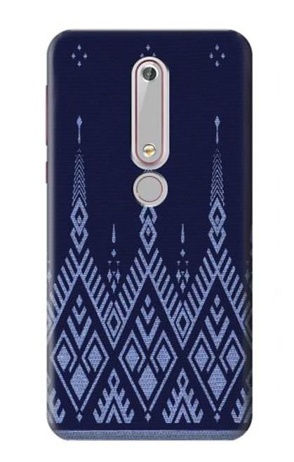 W3950 Motif textile thaïlandais bleu Etui Coque Housse et Flip Housse Cuir pour Nokia 6.1, Nokia 6 2018