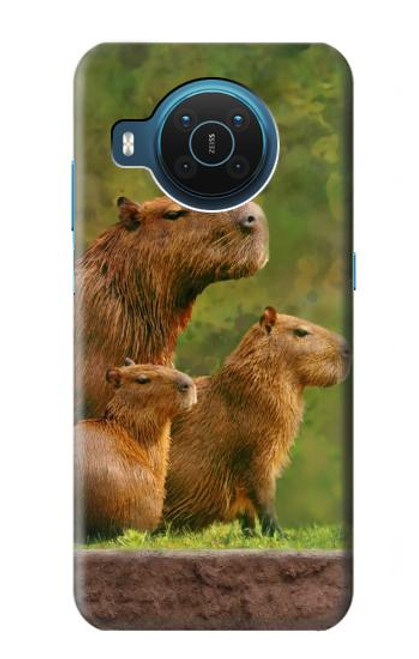 W3917 Cochon d'Inde géant de la famille Capybara Etui Coque Housse et Flip Housse Cuir pour Nokia X20