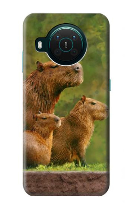 W3917 Cochon d'Inde géant de la famille Capybara Etui Coque Housse et Flip Housse Cuir pour Nokia X10