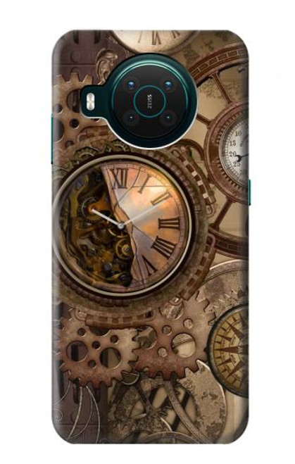 W3927 Boussole Horloge Gage Steampunk Etui Coque Housse et Flip Housse Cuir pour Nokia X10