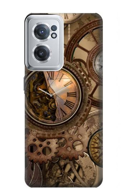 W3927 Boussole Horloge Gage Steampunk Etui Coque Housse et Flip Housse Cuir pour OnePlus Nord CE 2 5G